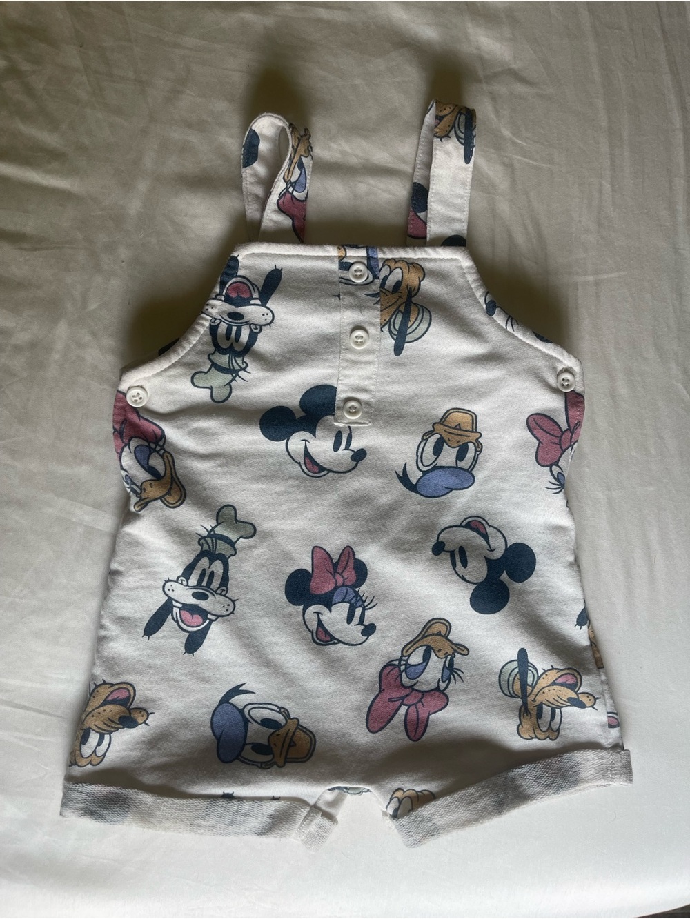 Disney Baby Character Print Romper in White, Navy & Pink